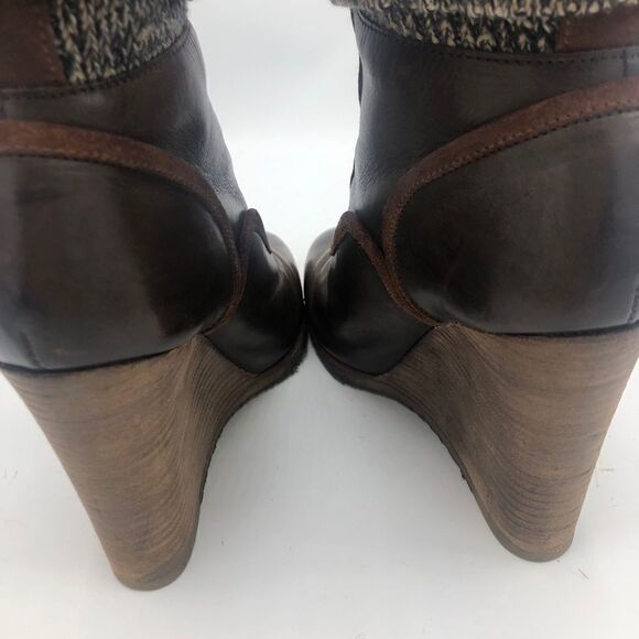 Chloe Leather Wedge Boots Socks Brown Lace Up 38.5 38 1/2 8.5 Winter Fall - Picture 6 of 9
